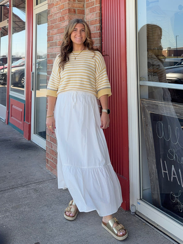 WHITE RUFFLE MAXI SKIRT
