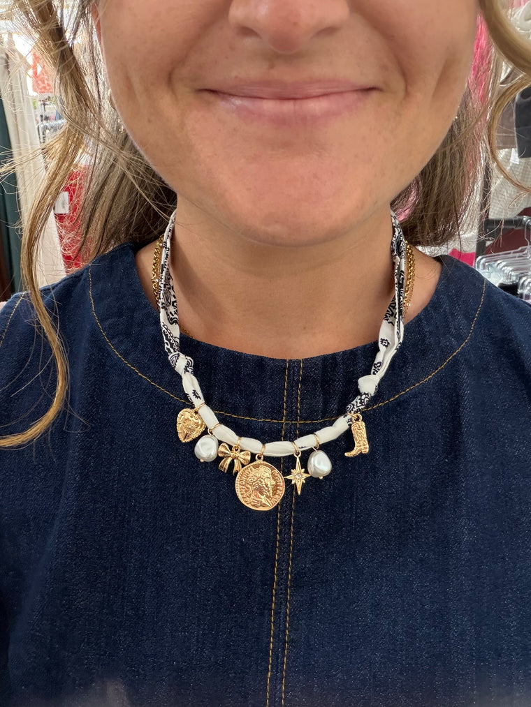 BANDANA SCARF NECKLACE WITH CHARMS