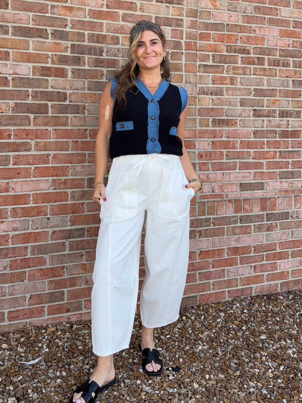 DENIM TRIM VEST- 2 COLORS