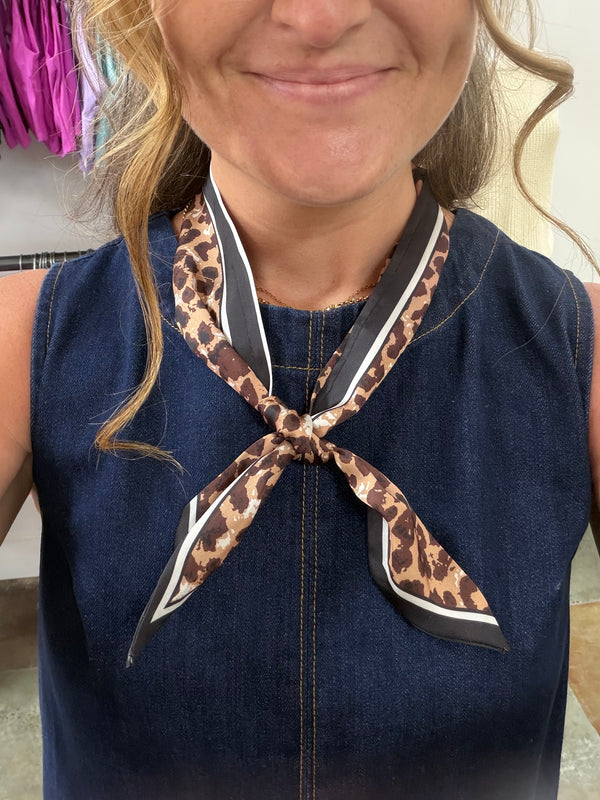 LEOPARD WITH BLACK TRIM SATIN SCARF