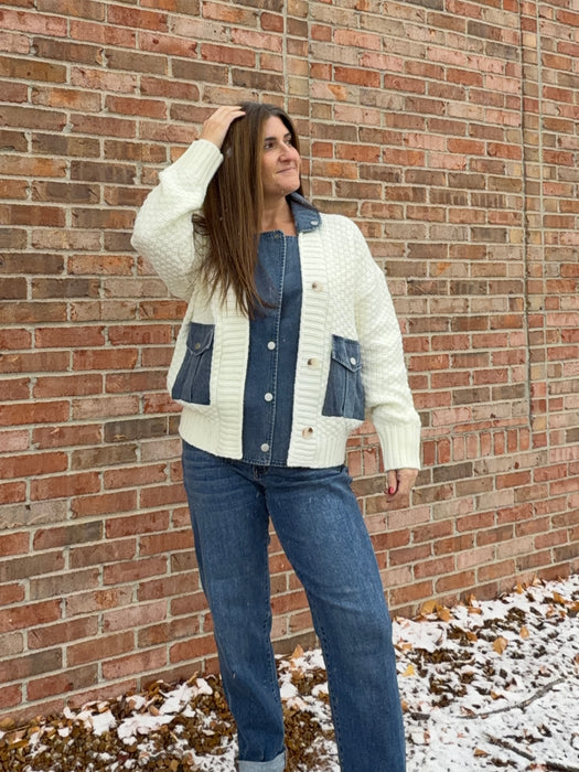 DENIM KNIT MIXED JACKET