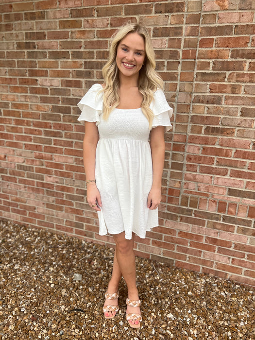 RUFFLE SLEEVE SMOCK DRESS