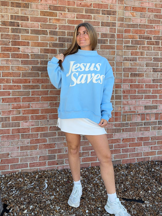 JESUS SAVES MOCK NECK SWEATSHIRT