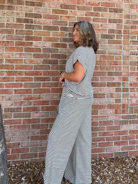 STRIPED WIDE LEG LOUNGE PANTS