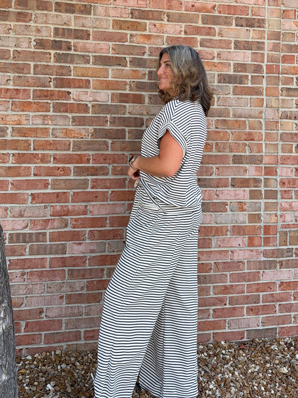 STRIPED WIDE LEG LOUNGE PANTS