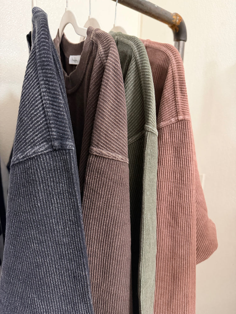 CORDED CREW PULLOVER- 5 COLORS