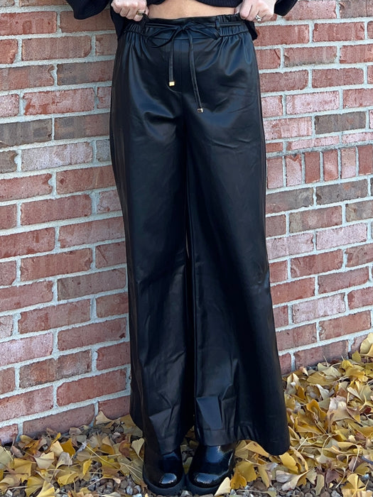 PLEATHER WIDE LEG PANTS