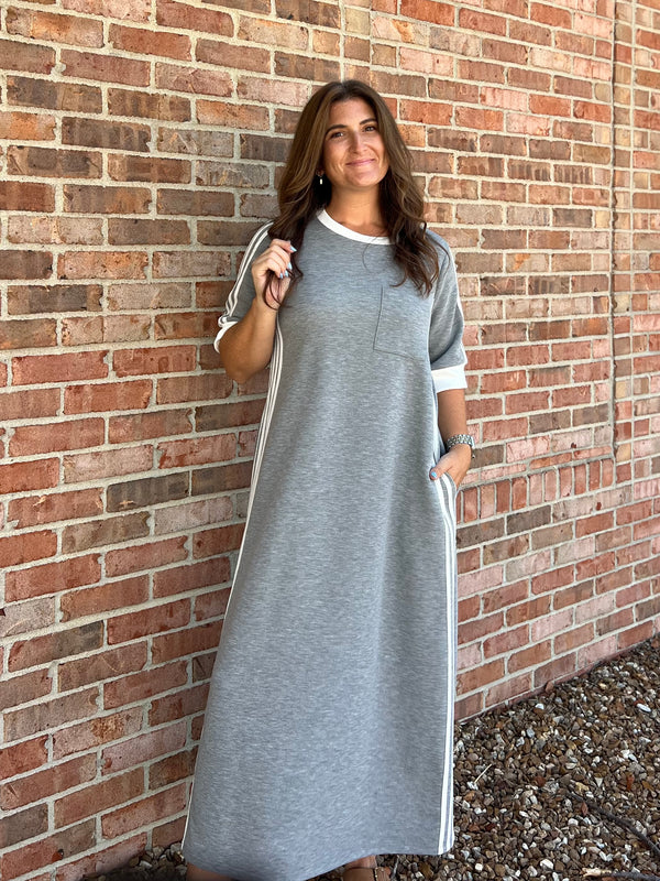 GRAY TRACK STRIPE DRESS