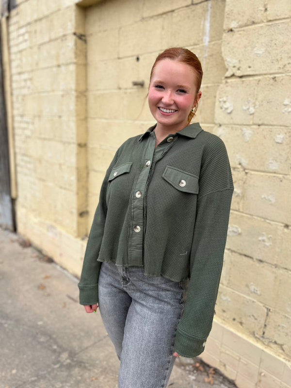 GET THE LOOK WAFFLE KNIT SHACKET- 2 COLORS