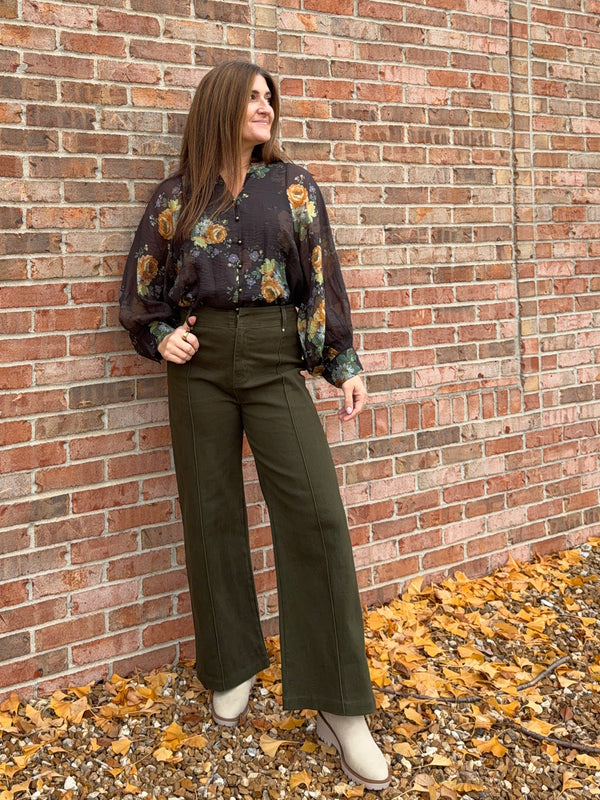 FRONT SEAM OLIVE PANTS