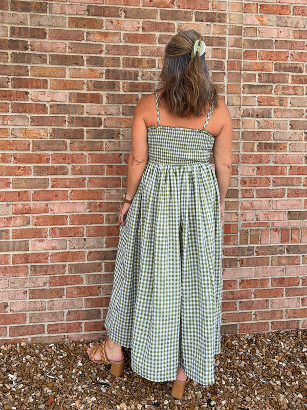 GREEN GINGHAM PRINT LONG DRESS
