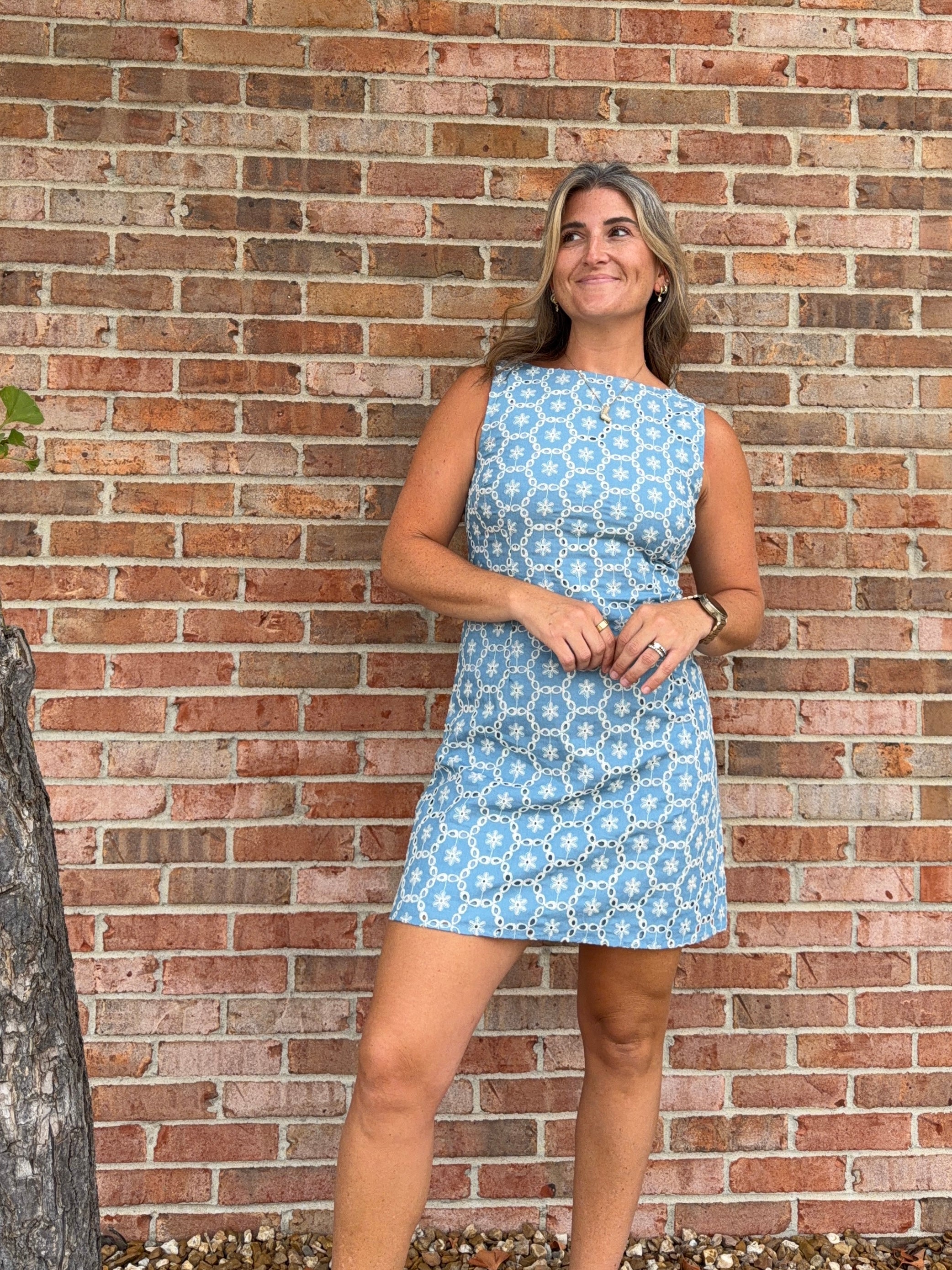 EMBROIDERED EYELET MINI DRESS