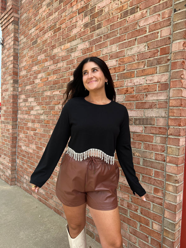 RHINESTONE FRINGE BLACK TOP