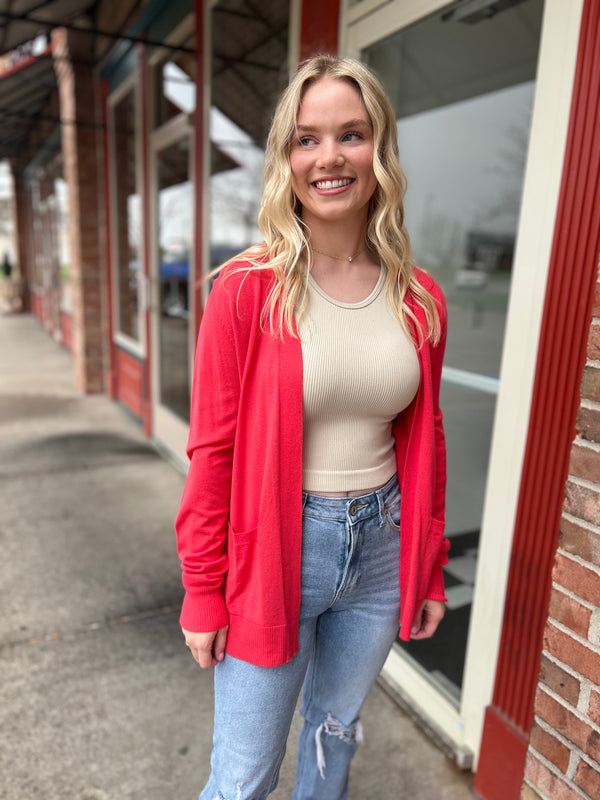 DARK CORAL OPEN CARDIGAN