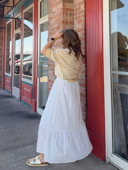 WHITE RUFFLE MAXI SKIRT