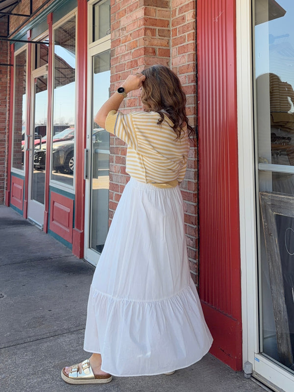 WHITE RUFFLE MAXI SKIRT