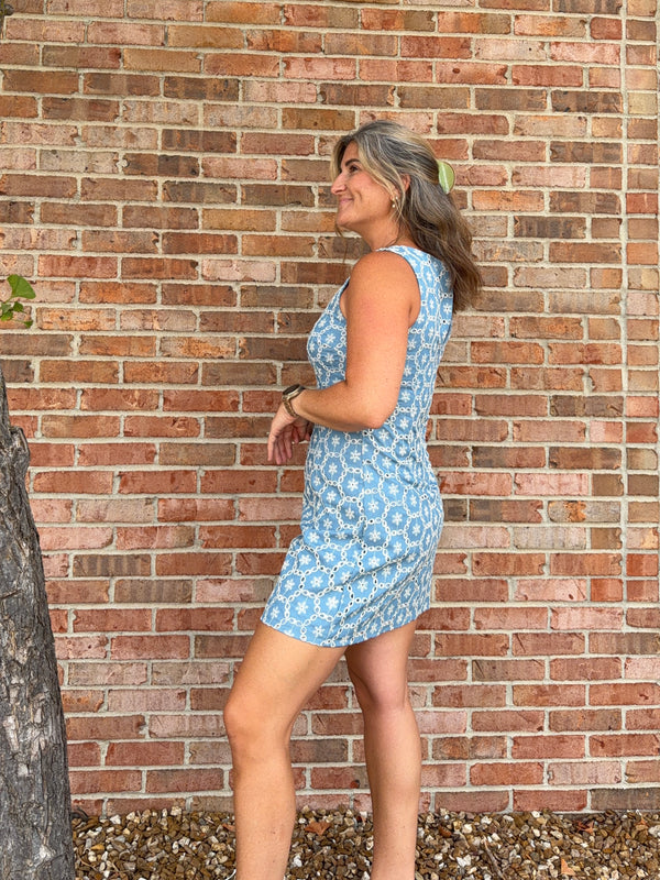 EMBROIDERED EYELET MINI DRESS