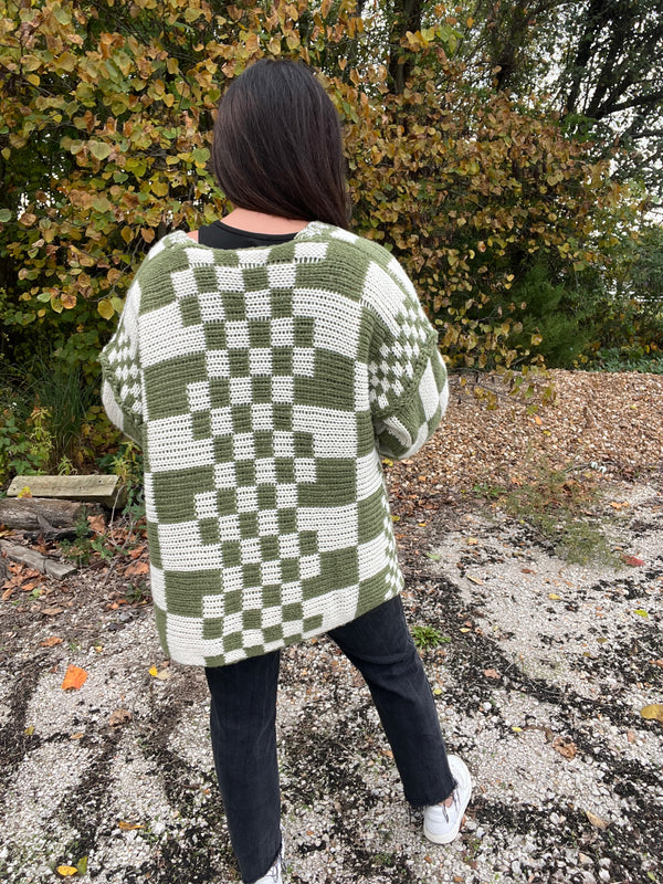 MIXED CHECK PATTERN CARDIGAN- 3 COLORS