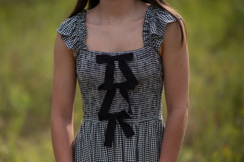 GINGHAM BOW MIDI DRESS