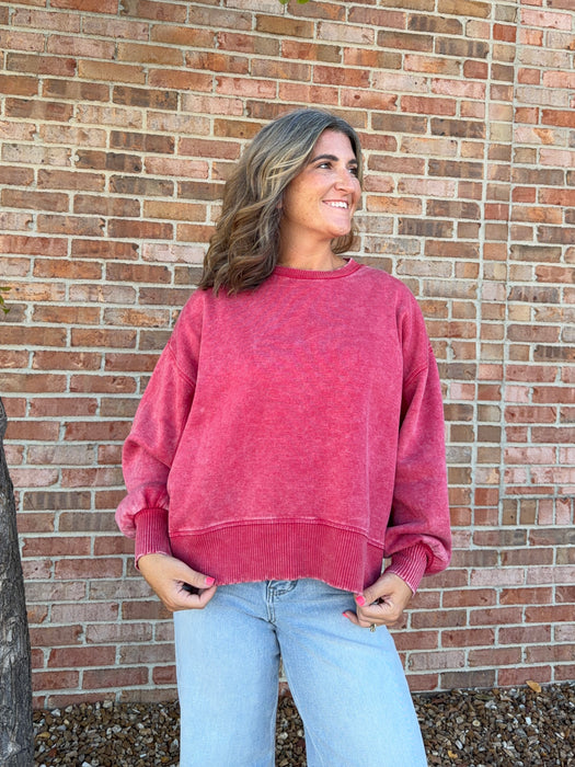 ACID WASH FLEECE PULLOVER- 6 COLORS