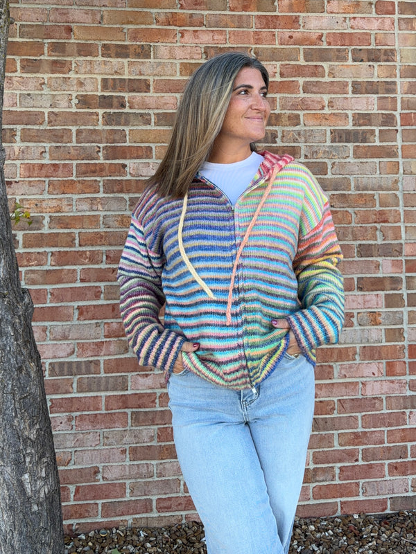 RAINBOW ZIP UP SWEATER