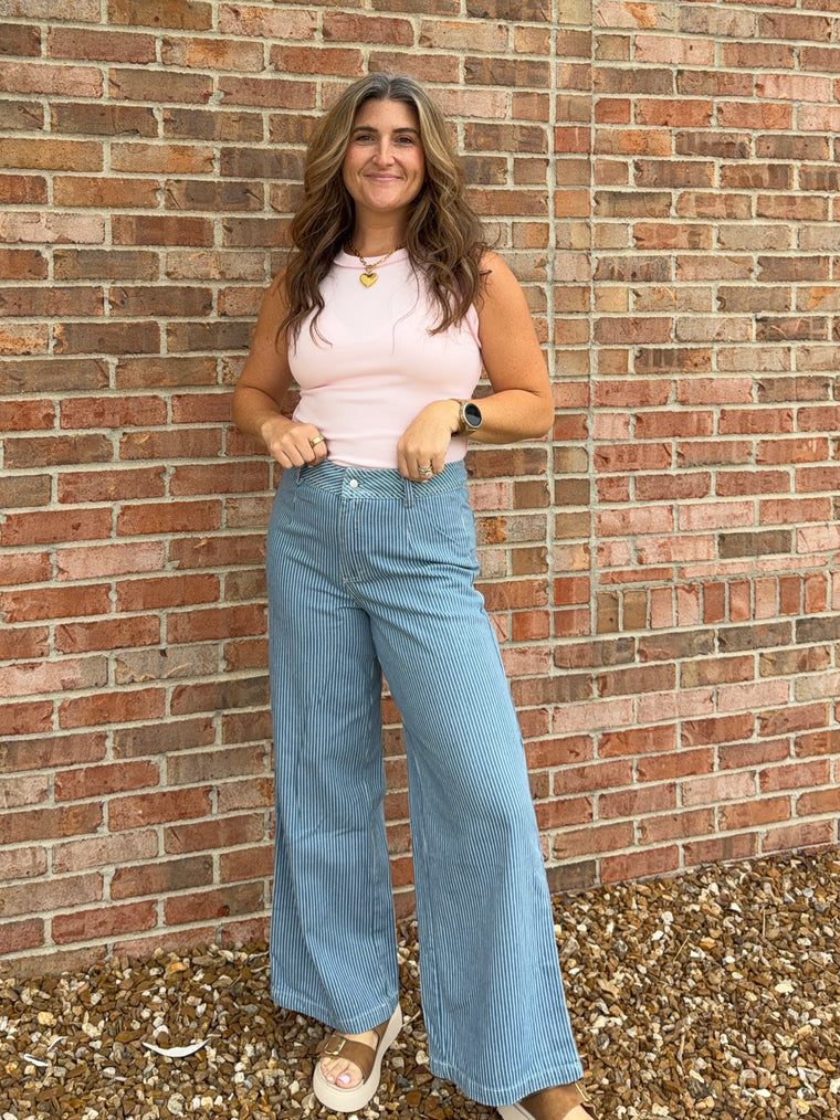 PINSTRIPE DENIM PANTS