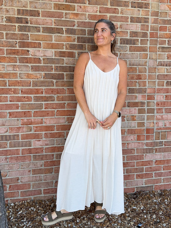 PLEATED PINTUCK MAXI DRESS- 2 COLORS