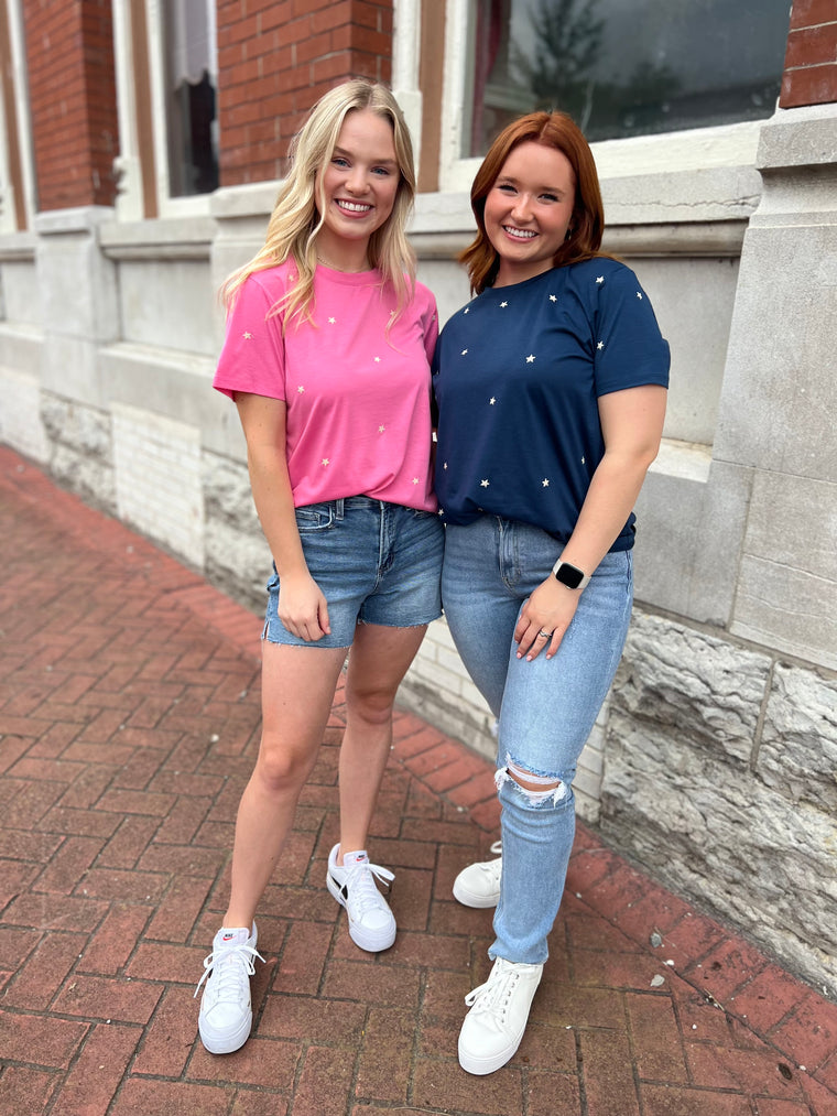 EMBROIDERED STAR TEE- 2 COLORS