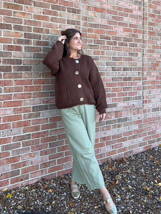 GOLD BUTTON CARDIGAN- 3 COLORS