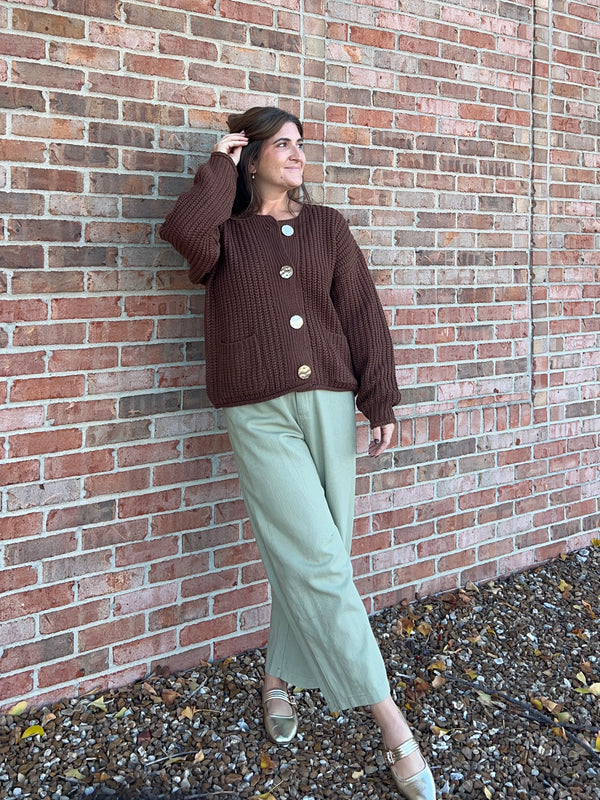 GOLD BUTTON CARDIGAN- 3 COLORS