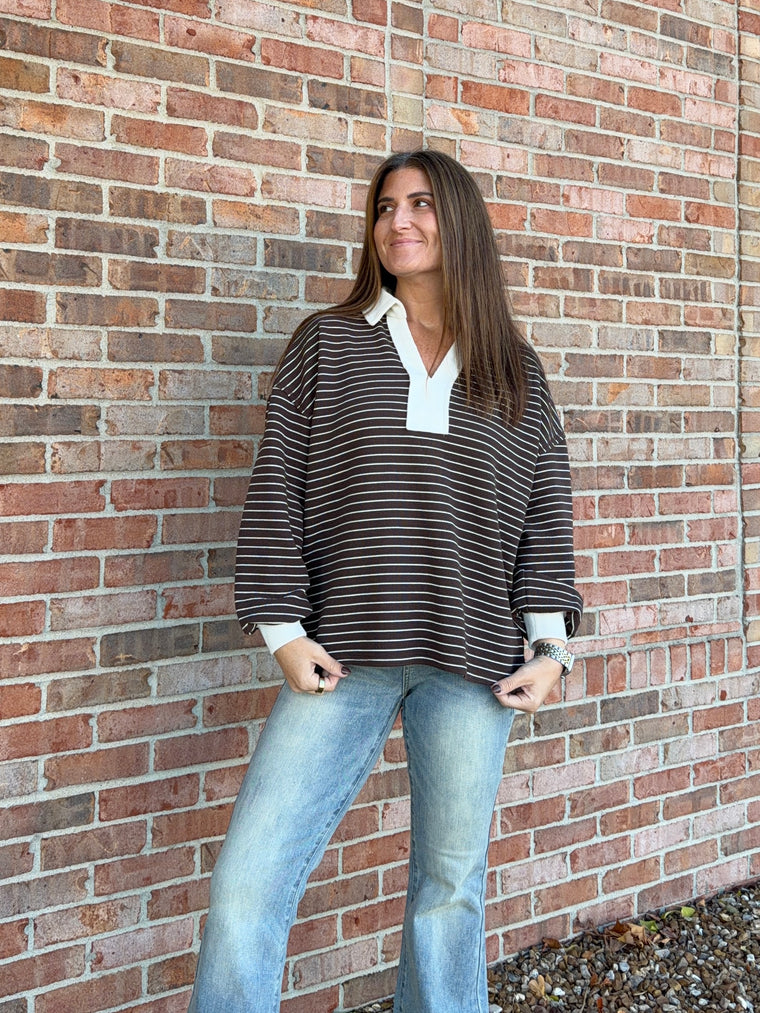 STANDOUT COLLAR STRIPED TOP- 2 COLORS
