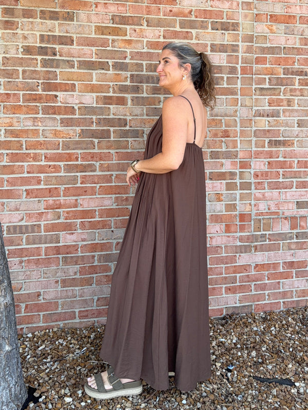PLEATED PINTUCK MAXI DRESS- 2 COLORS