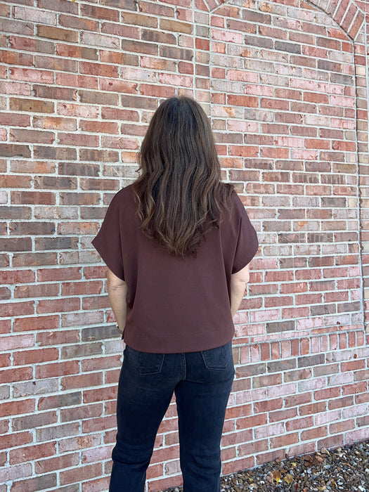 BROWN MOCK NECK TOP