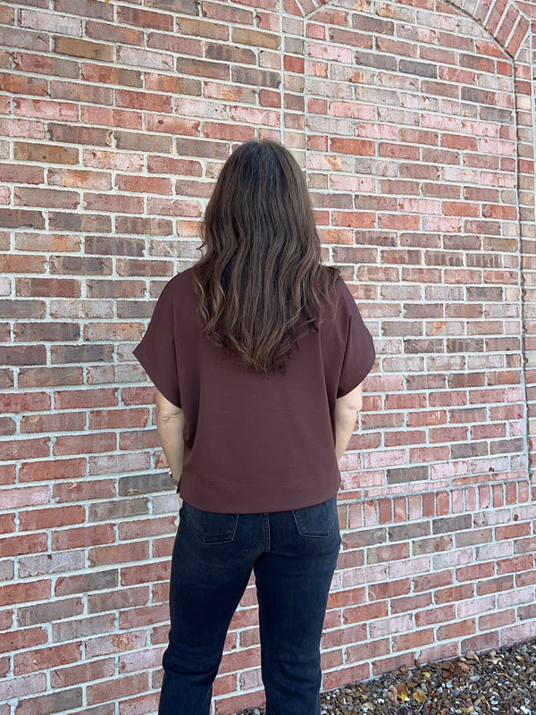 BROWN MOCK NECK TOP