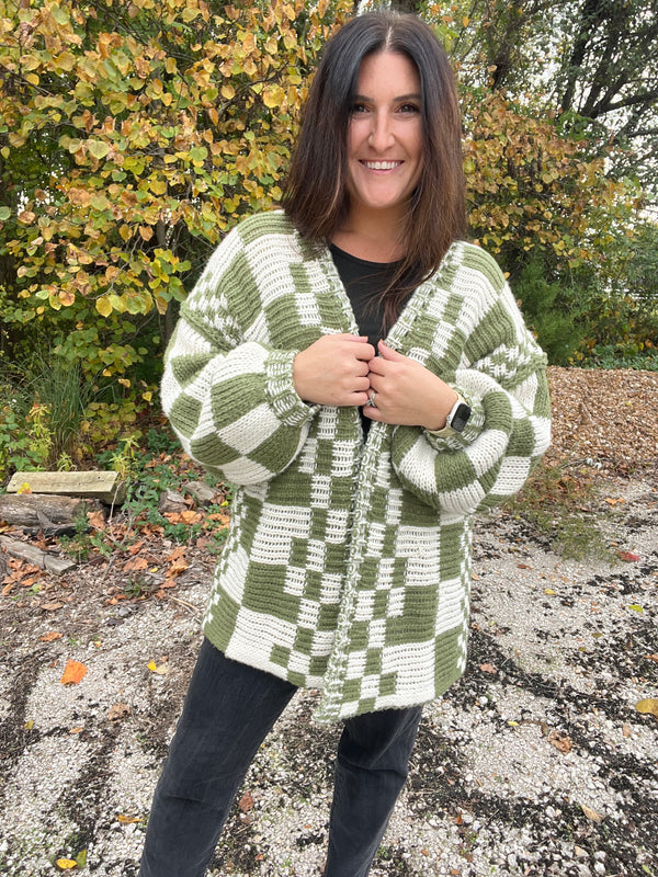 MIXED CHECK PATTERN CARDIGAN- 3 COLORS