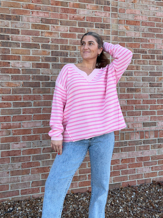 BUBBLEGUM PINK STRIPED SWEATER