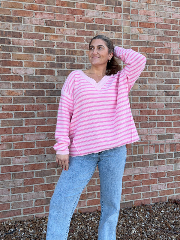 BUBBLEGUM PINK STRIPED SWEATER