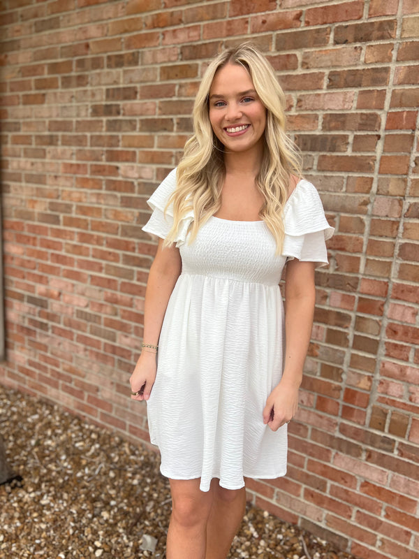 RUFFLE SLEEVE SMOCK DRESS