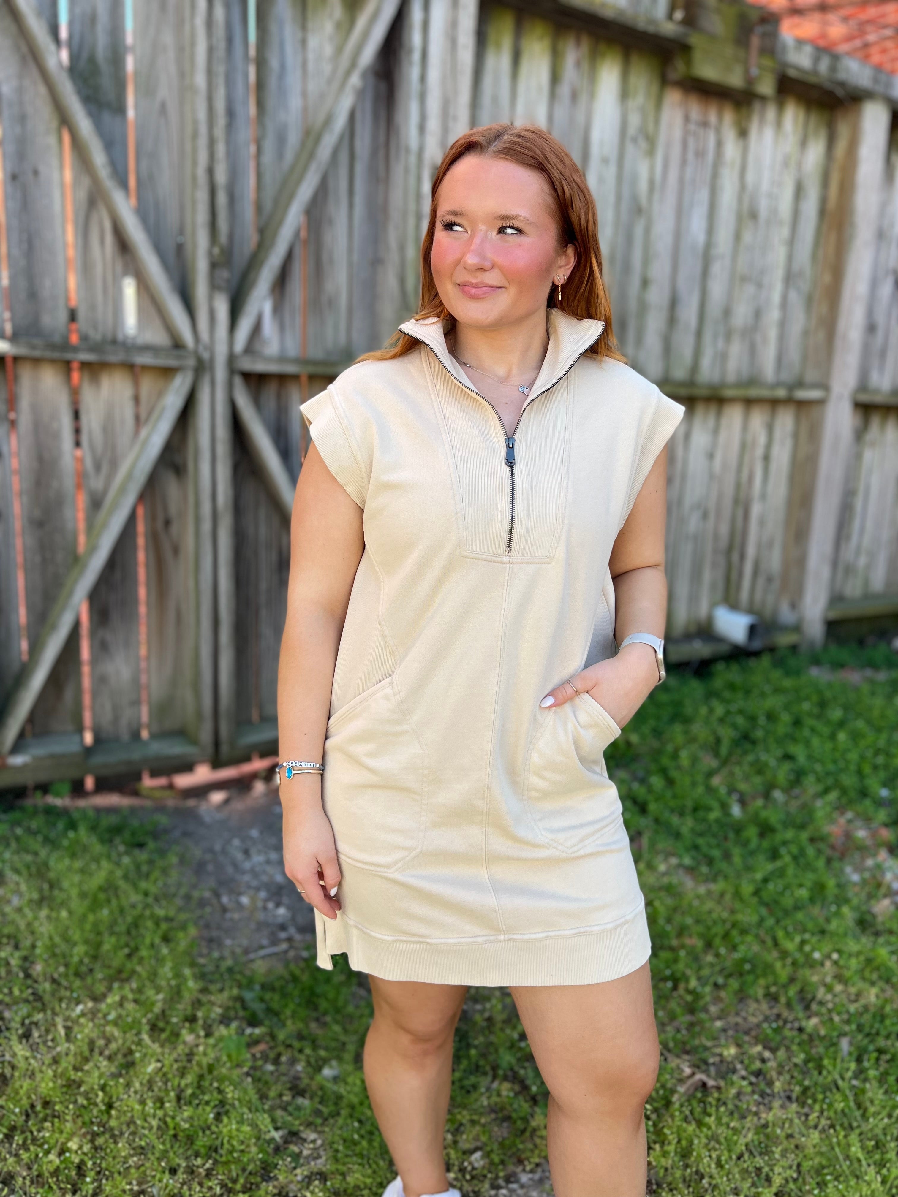 cream athletic dress Cross Back Tennis Dress