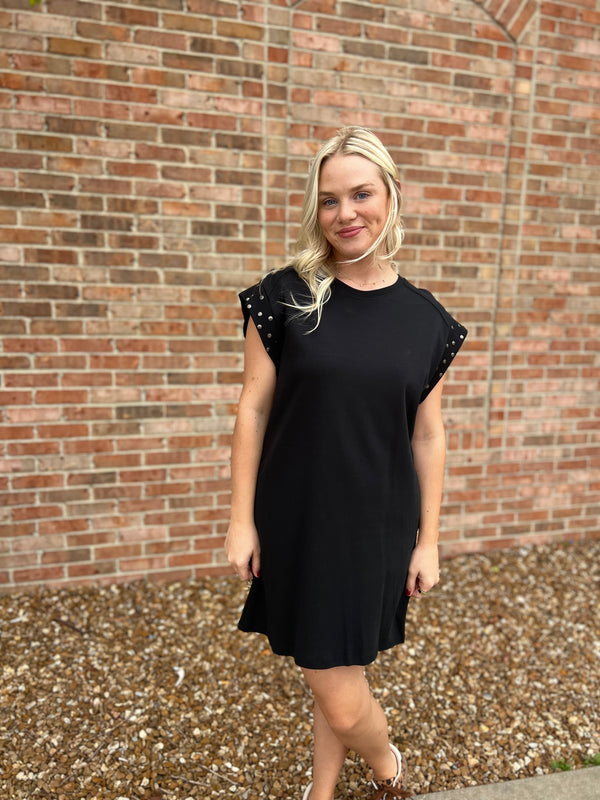 STUDDED SLEEVE DRESS- 2 COLORS