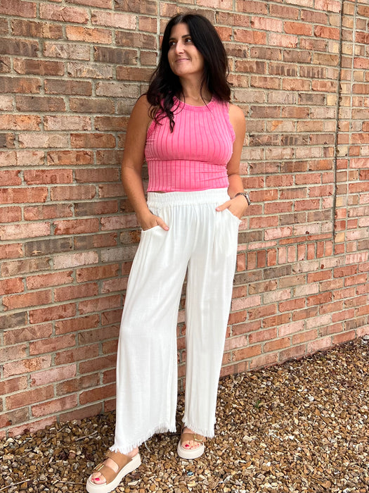 FRAYED HEM LINEN PANTS- 2 COLORS