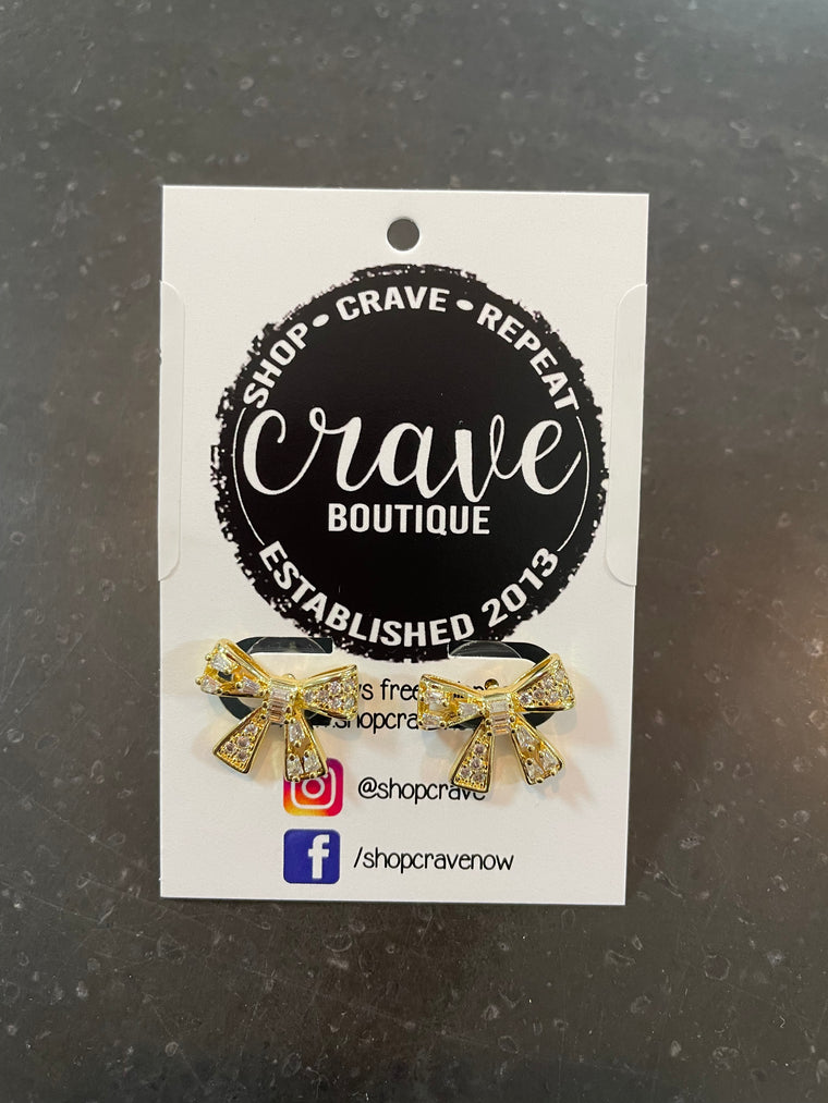 CRYSTAL BOW STUD EARRINGS