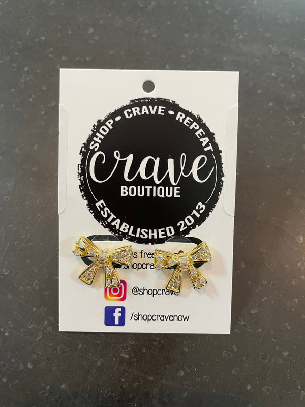 CRYSTAL BOW STUD EARRINGS