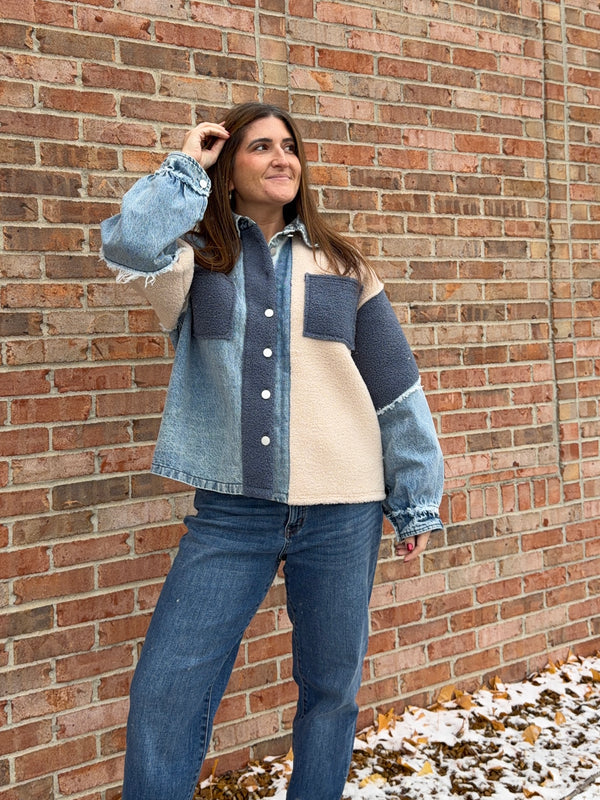 DENIM AND FLEECE MIXED JACKET