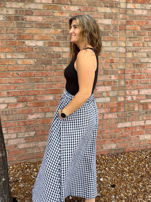 GINGHAM PRINT MIDI SKIRT