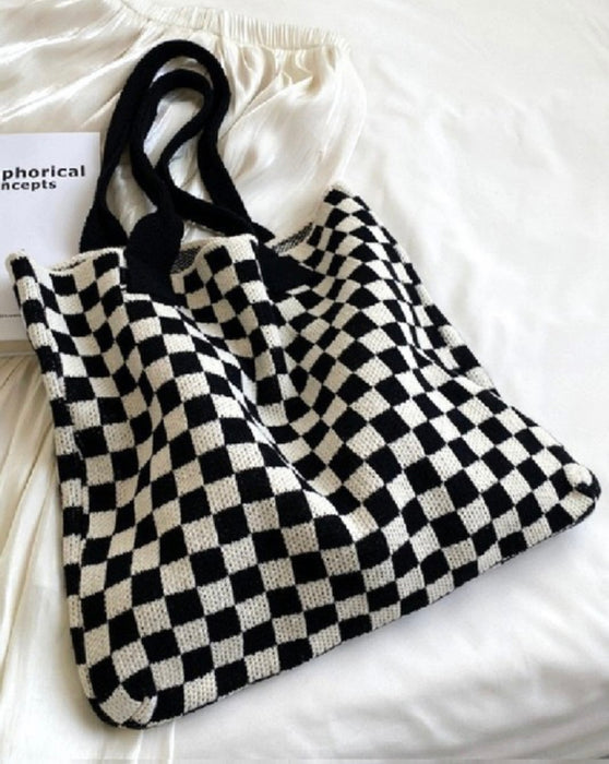 CHECKERED KNIT BAG- 3 COLORS