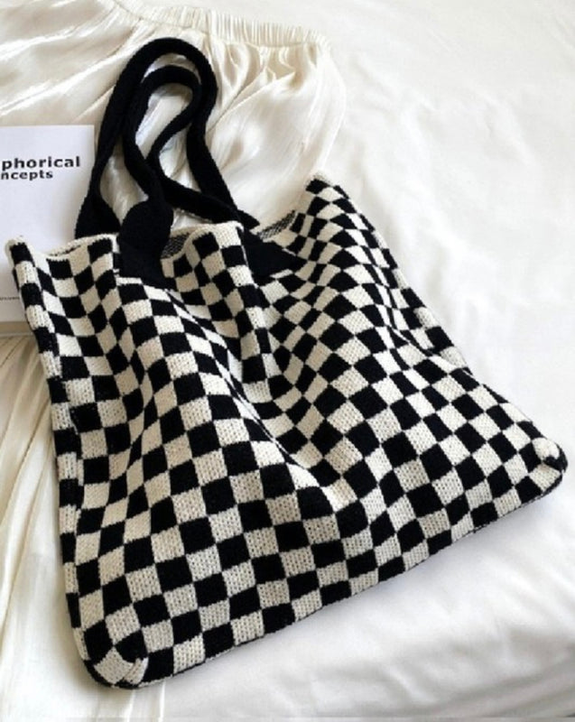 CHECKERED KNIT BAG- 3 COLORS