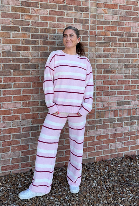 PINK STRIPED SWEATER SET