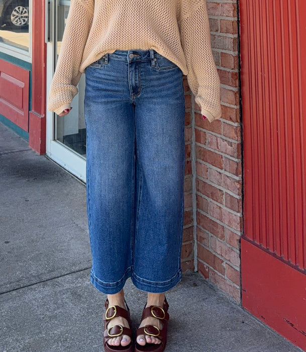 VINTAGE POCKET WIDE HEM CROPPED JEANS