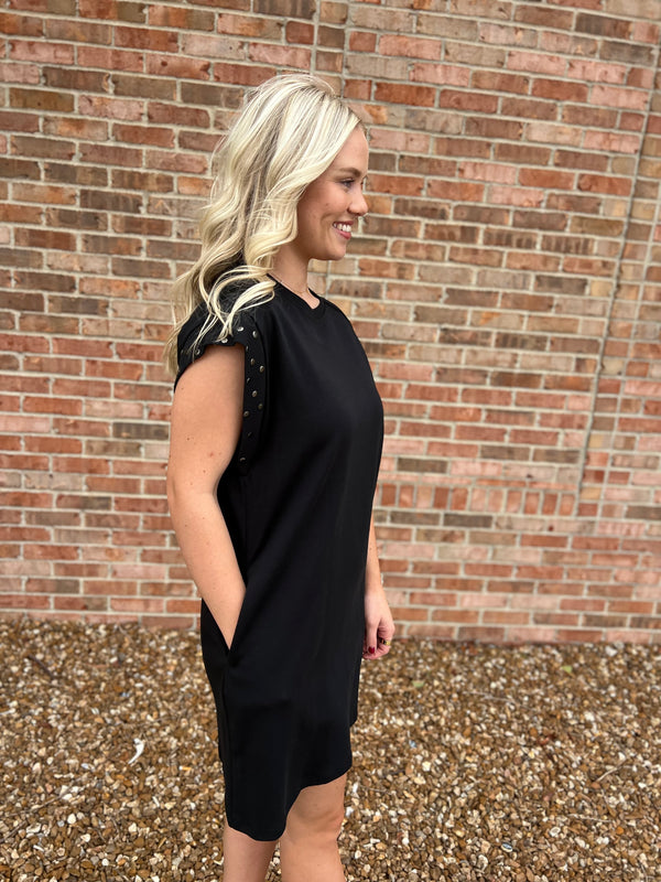 STUDDED SLEEVE DRESS- 2 COLORS